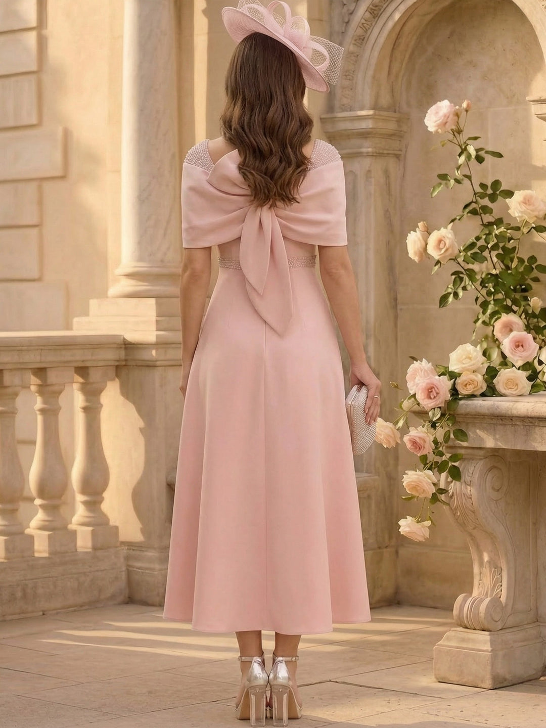 Robe ligne A/princesse, Hors de l'Épaule, Satin extensible, pour mère de la mariée, longueur de la cheville,Sans manches,Paillettes