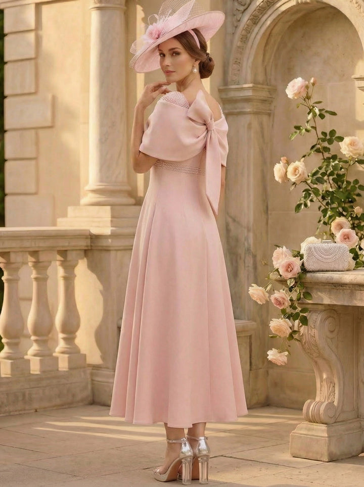 Robe ligne A/princesse, Hors de l'Épaule, Satin extensible, pour mère de la mariée, longueur de la cheville,Sans manches,Paillettes