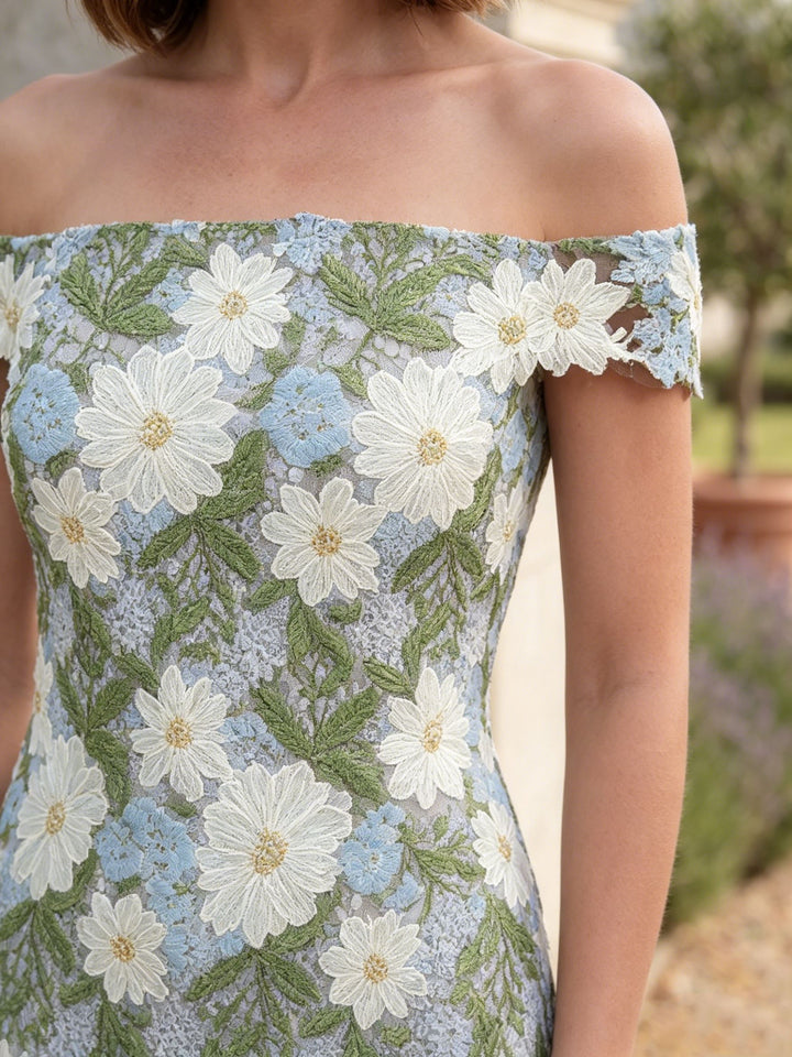 Robe Mère de la Mariée, Gaine/Colonne, Hors de l'épaule, Dentelle, Sans Manches, Florale, Longueur de la Cheville