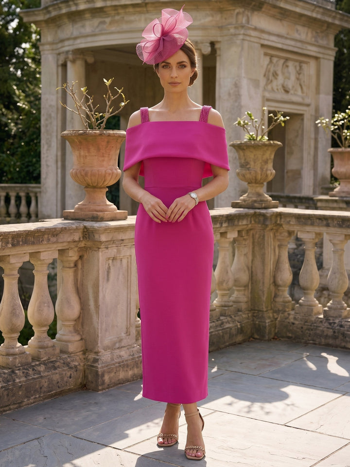 Robe Mère de la Mariée, Ligne A/Princesse, Hors de l'Épaules, Satin Élastique, Longueur de la Cheville, Sans Manches, avec Nœud Papillon