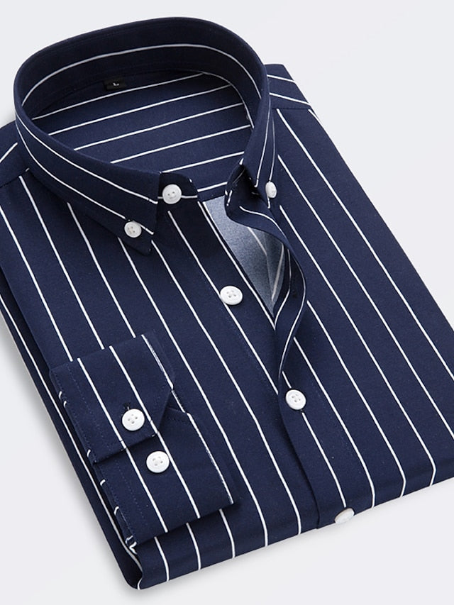 Chemise à rayures et revers à manches longues pour hommes, coupe standard