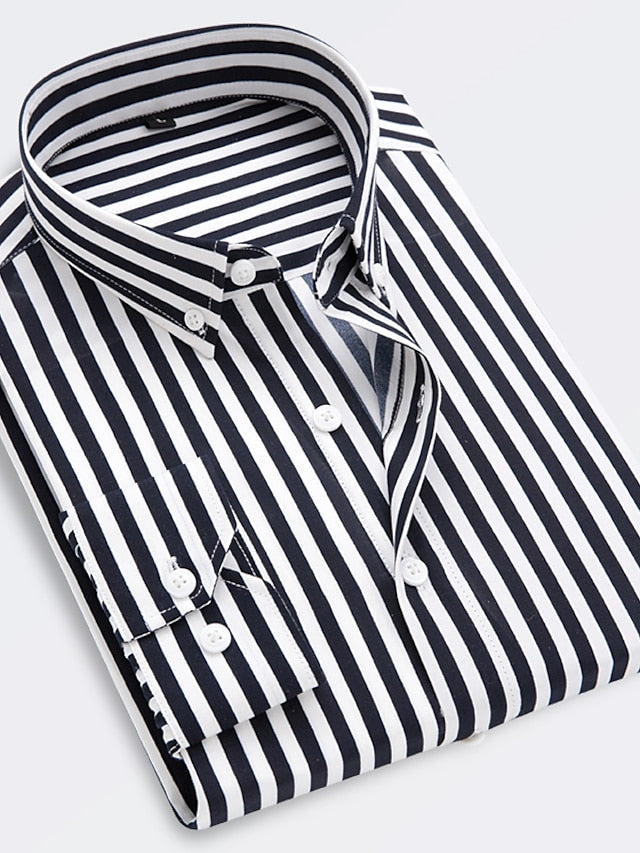 Chemise à rayures et revers à manches longues pour hommes, coupe standard