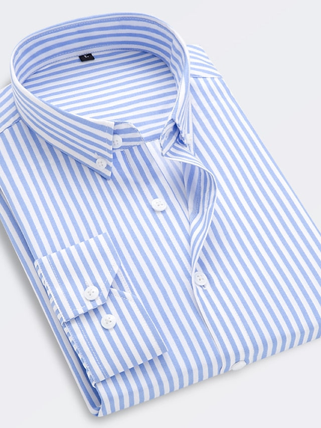 Chemise à rayures et revers à manches longues pour hommes, coupe standard