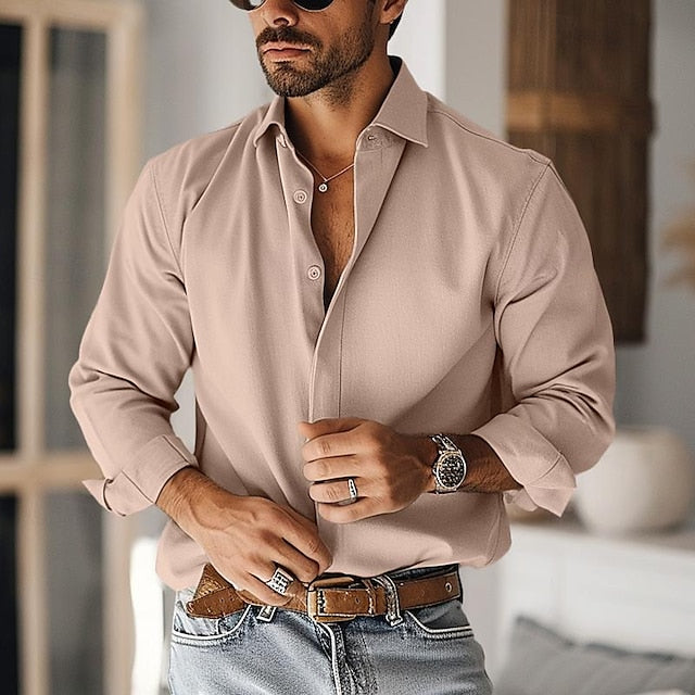 Chemise décontractée en coton mélangé à manches longues pour hommes