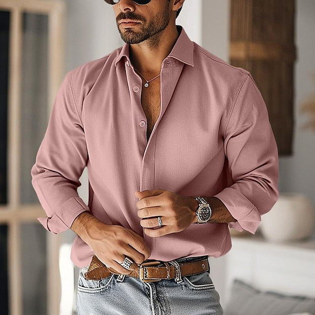 Chemise décontractée en coton mélangé à manches longues pour hommes