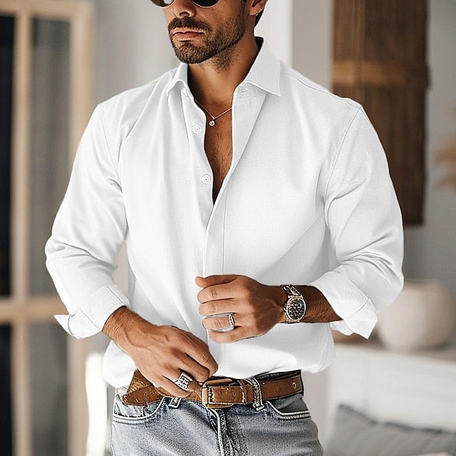 Chemise décontractée en coton mélangé à manches longues pour hommes