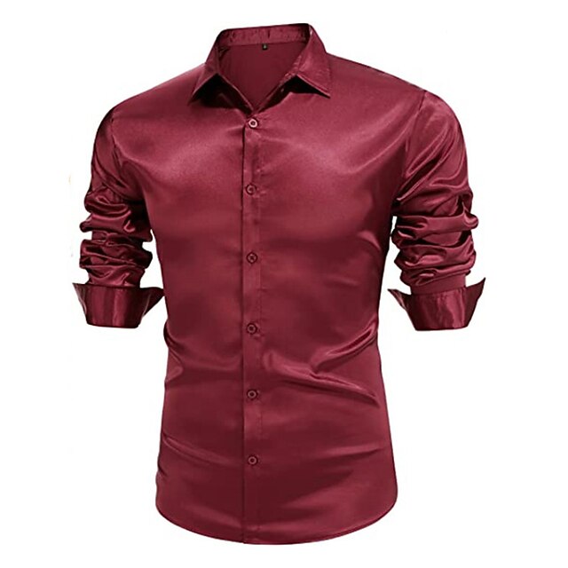 Chemise décontractée à manches longues en polyester pour hommes, couleur unie