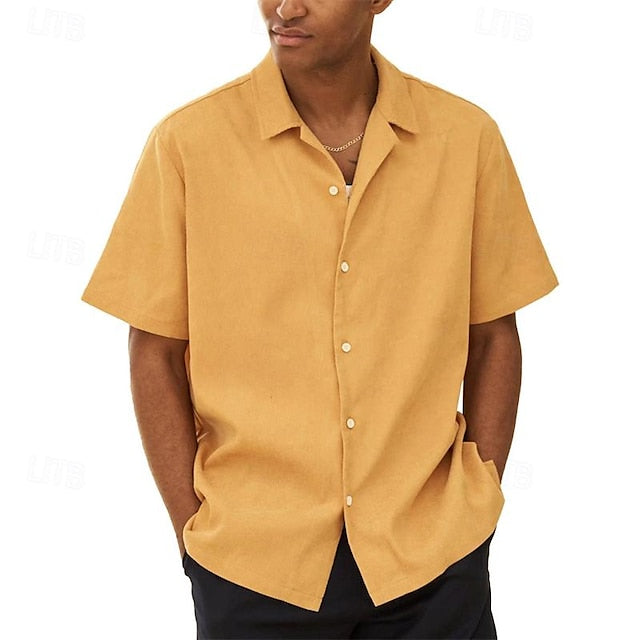 Chemise décontractée à manches courtes en polyester pour hommes, couleur unie