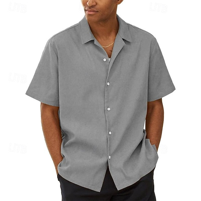 Chemise décontractée à manches courtes en polyester pour hommes, couleur unie