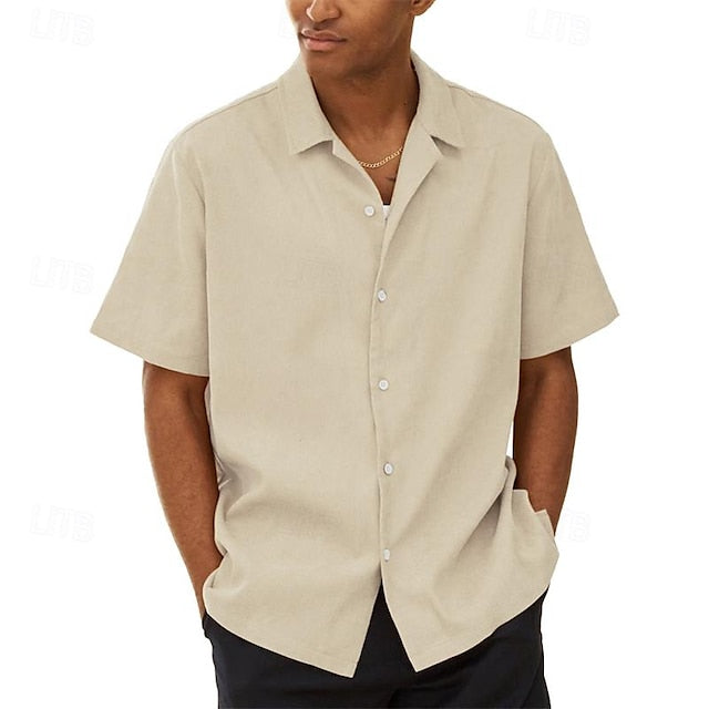 Chemise décontractée à manches courtes en polyester pour hommes, couleur unie