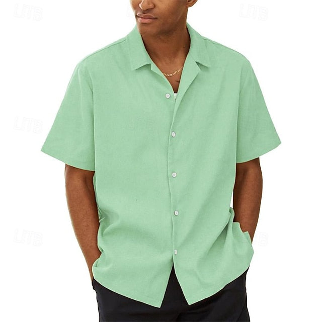 Chemise décontractée à manches courtes en polyester pour hommes, couleur unie