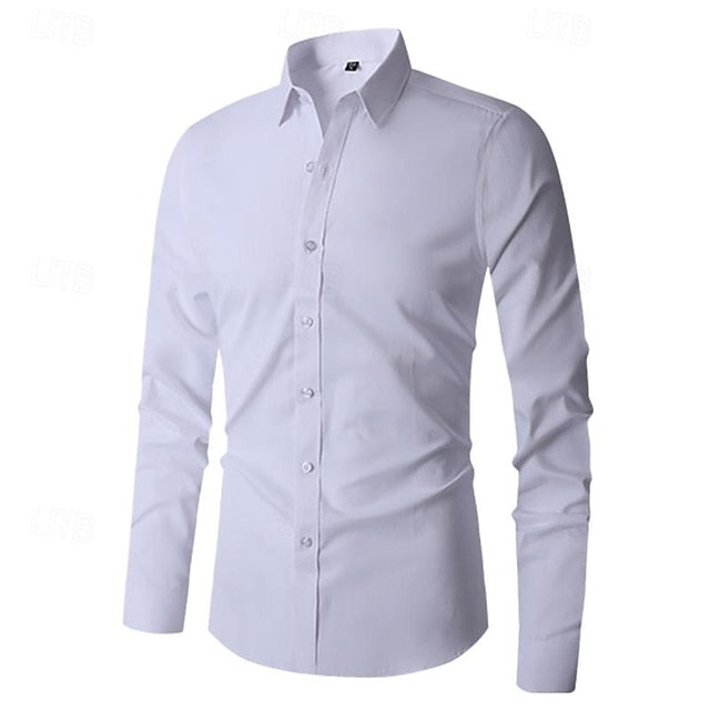 Chemise décontractée à manches longues en coton mélangé pour hommes, couleur unie