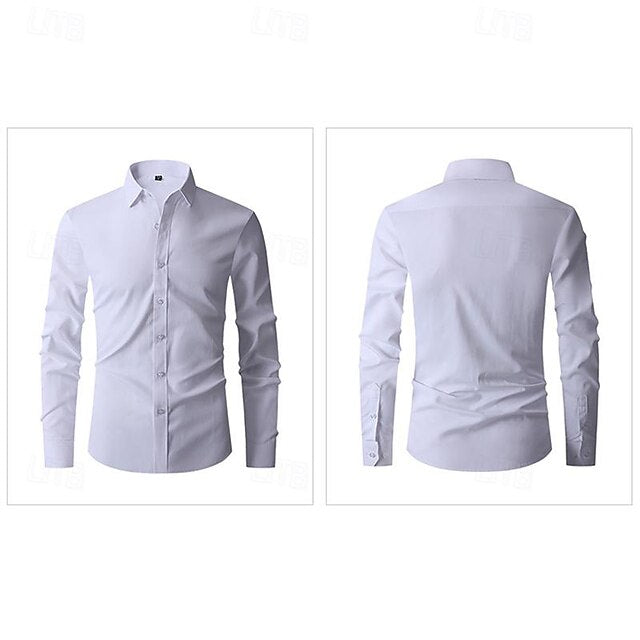 Chemise décontractée à manches longues en coton mélangé pour hommes, couleur unie