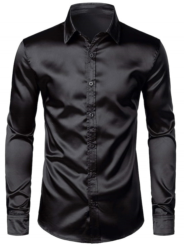 Chemise décontractée à manches longues en polyester pour hommes, couleur unie