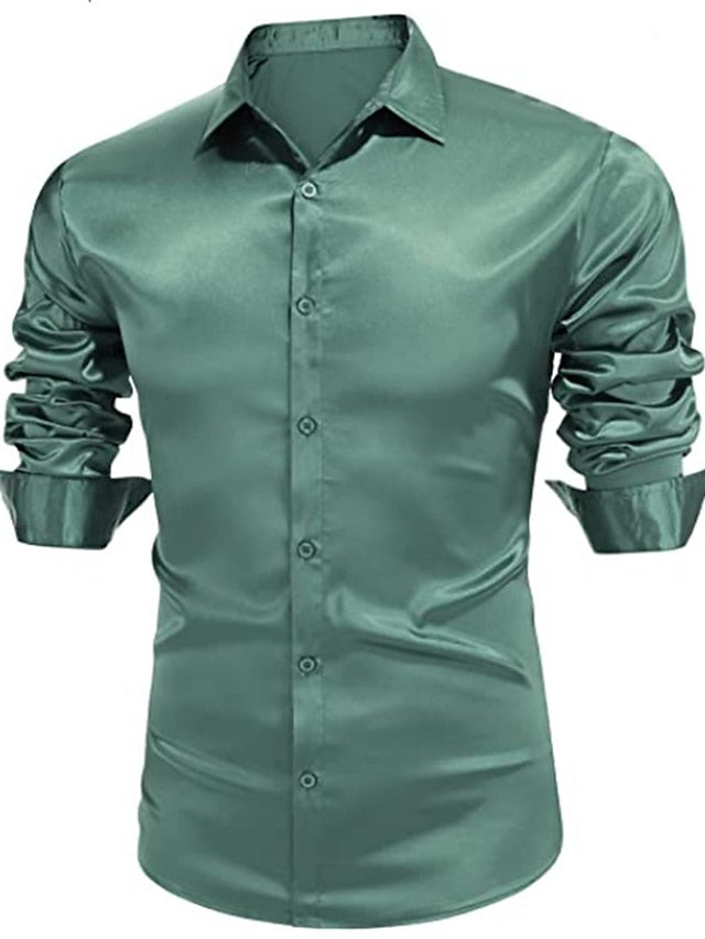 Chemise décontractée à manches longues en polyester pour hommes, couleur unie