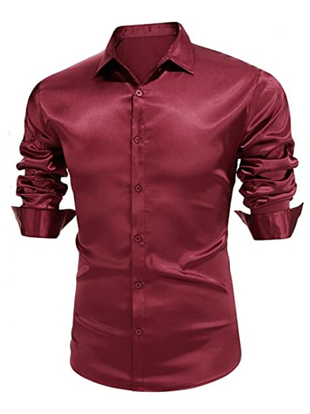 Chemise décontractée à manches longues en polyester pour hommes, couleur unie