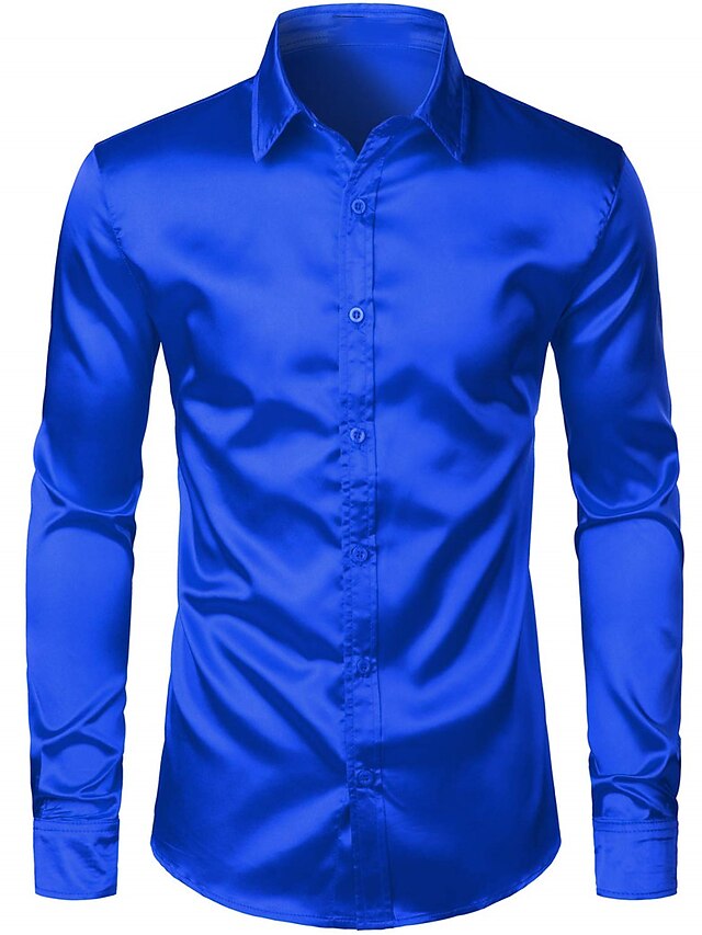 Chemise décontractée à manches longues en polyester pour hommes, couleur unie