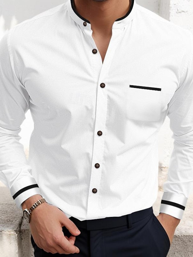 Chemise décontractée à manches longues en coton mélangé pour hommes, couleur unie