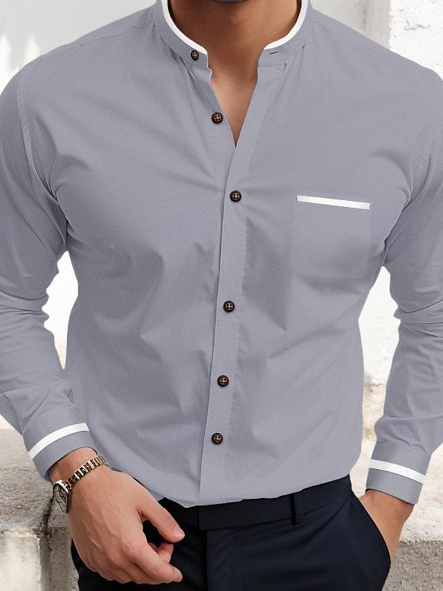 Chemise décontractée à manches longues en coton mélangé pour hommes, couleur unie