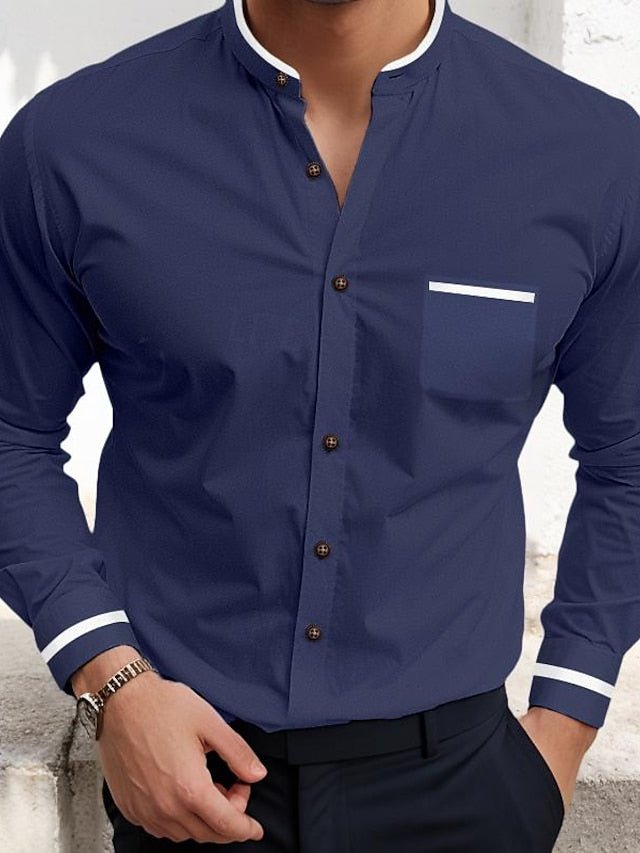 Chemise décontractée à manches longues en coton mélangé pour hommes, couleur unie