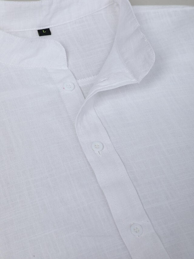 Chemise décontractée en coton et lin à manches courtes de couleur unie pour hommes