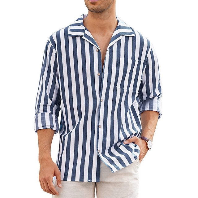 Chemise décontractée à manches longues et à rayures pour hommes