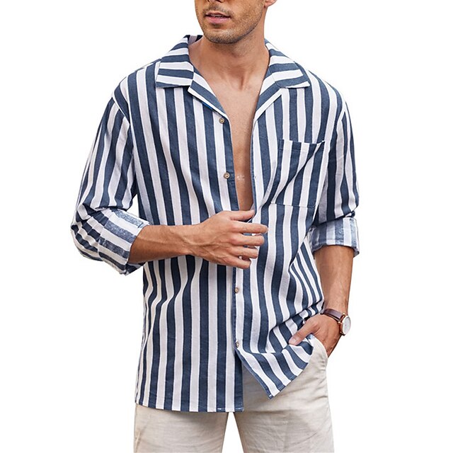 Chemise décontractée à manches longues et à rayures pour hommes