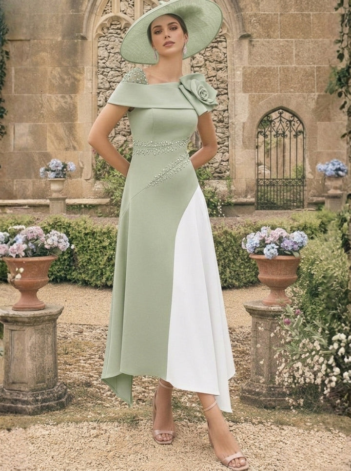 Robes pour mère de la mariée, coupe A ou princesse, longueur cheville, asymétriques, avec fleurs 3D