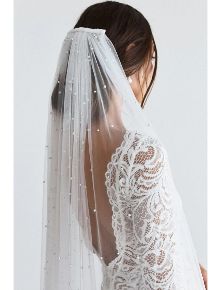 Voile de Mariée Cathédrale à Un Niveau de Style Vintage / Perles avec Fausse Perle 110,24 Po (280 Cm) Tulle