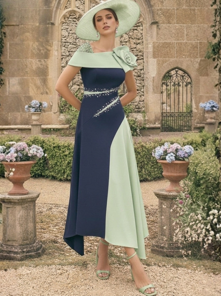 Robes pour mère de la mariée, coupe A ou princesse, longueur cheville, asymétriques, avec fleurs 3D