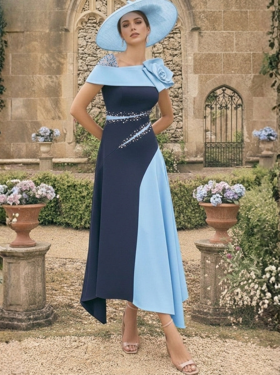 Robes pour mère de la mariée, coupe A ou princesse, longueur cheville, asymétriques, avec fleurs 3D