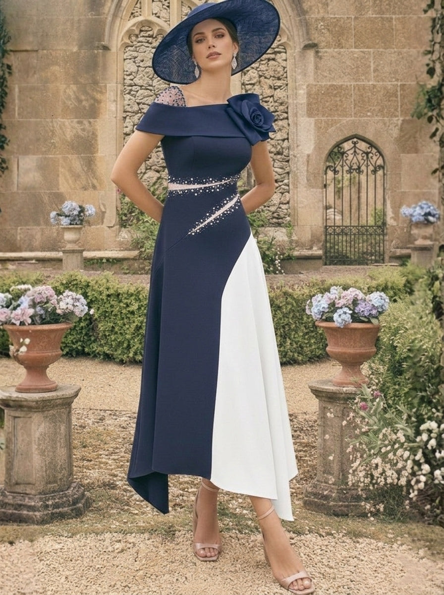 Robes pour mère de la mariée, coupe A ou princesse, longueur cheville, asymétriques, avec fleurs 3D