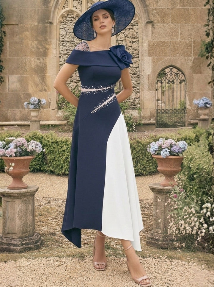 Robes pour mère de la mariée, coupe A ou princesse, longueur cheville, asymétriques, avec fleurs 3D