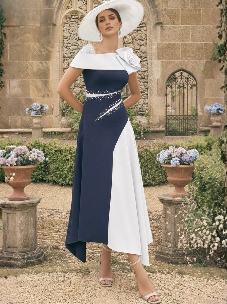 Robes pour mère de la mariée, coupe A ou princesse, longueur cheville, asymétriques, avec fleurs 3D