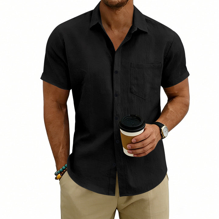 Chemise décontractée pour homme, manches courtes, unie, en Lin