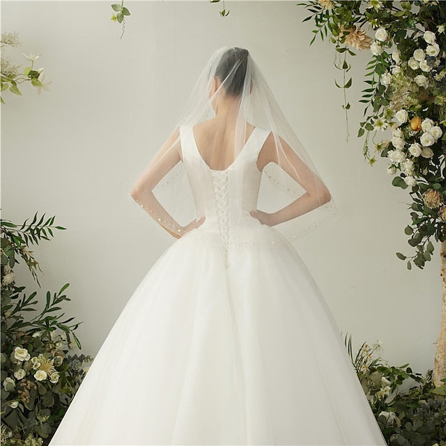 Voiles de Mariage en Perles à Un Niveau Voiles de Coude avec Fausse Perle