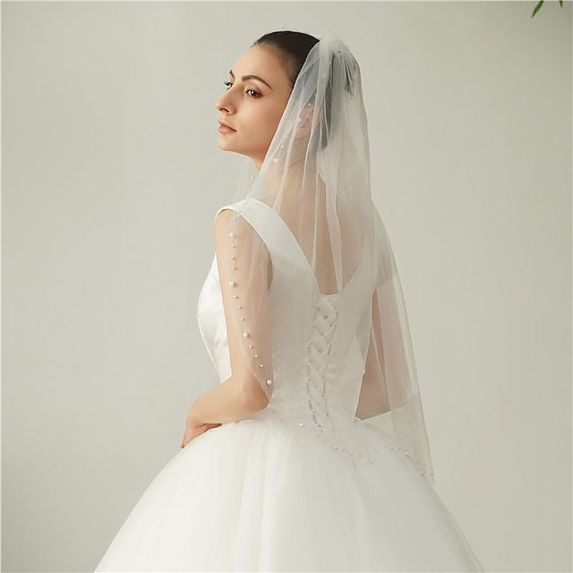 Voiles de Mariage en Perles à Un Niveau Voiles de Coude avec Fausse Perle