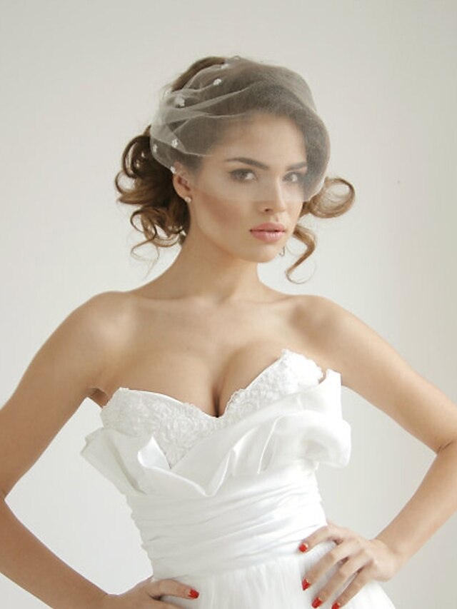Voile de Mariage Vintage à Un Niveau, Voile Blusher avec Couleur Pure / Cristaux