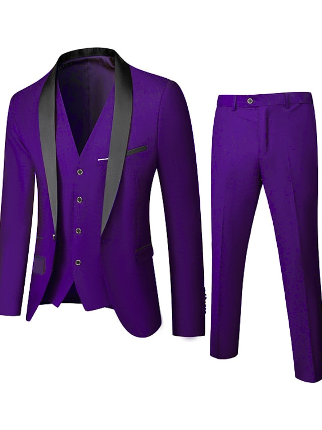 Costumes de Mariage 3 Pièces à Boutonnage Simple pour Hommes, Coupe Standard