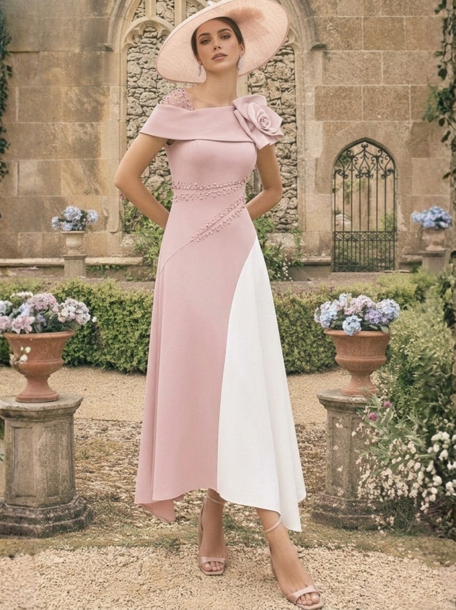 Robes pour mère de la mariée, coupe A ou princesse, longueur cheville, asymétriques, avec fleurs 3D
