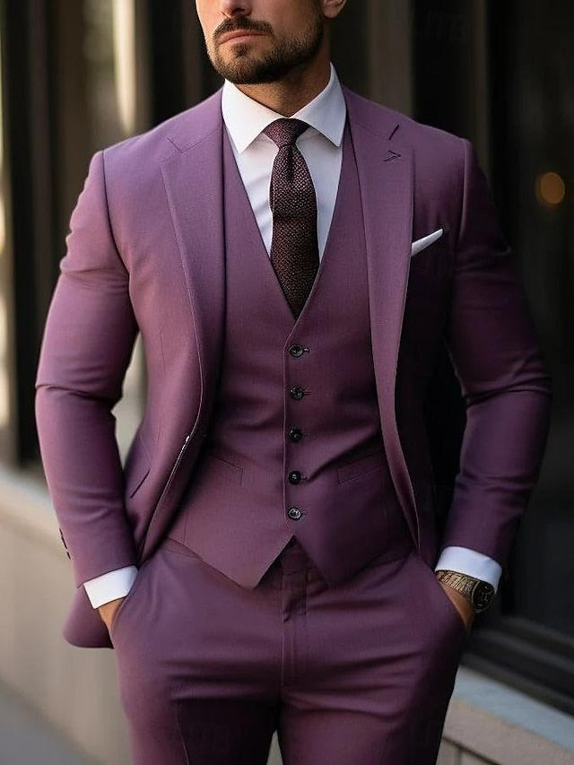 Costumes de Mariage 3 Pièces pour Hommes, Coupe Ajustée, Simple Boutonnage, Deux Boutons