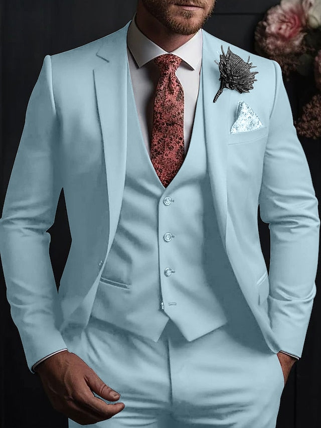 Costumes de Mariage 3 Pièces pour Hommes, Coupe Ajustée, Simple Boutonnage, Trois Boutons