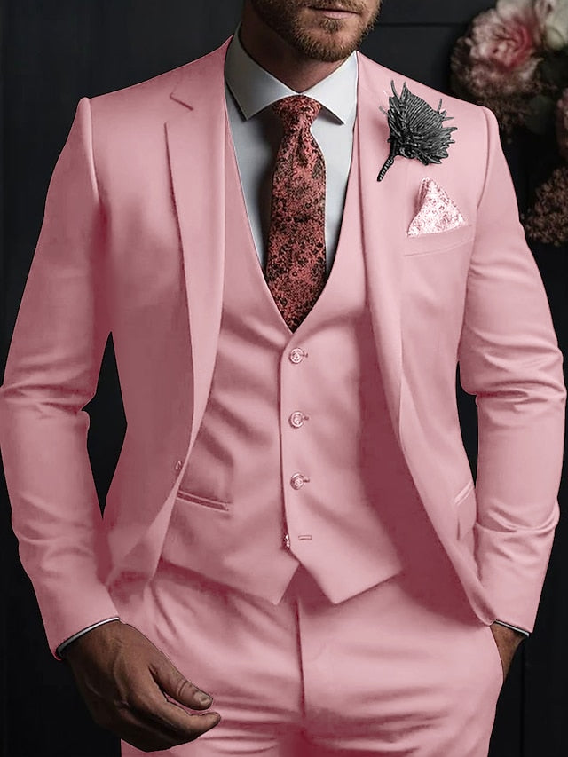 Costumes de Mariage 3 Pièces pour Hommes, Coupe Ajustée, Simple Boutonnage, Trois Boutons