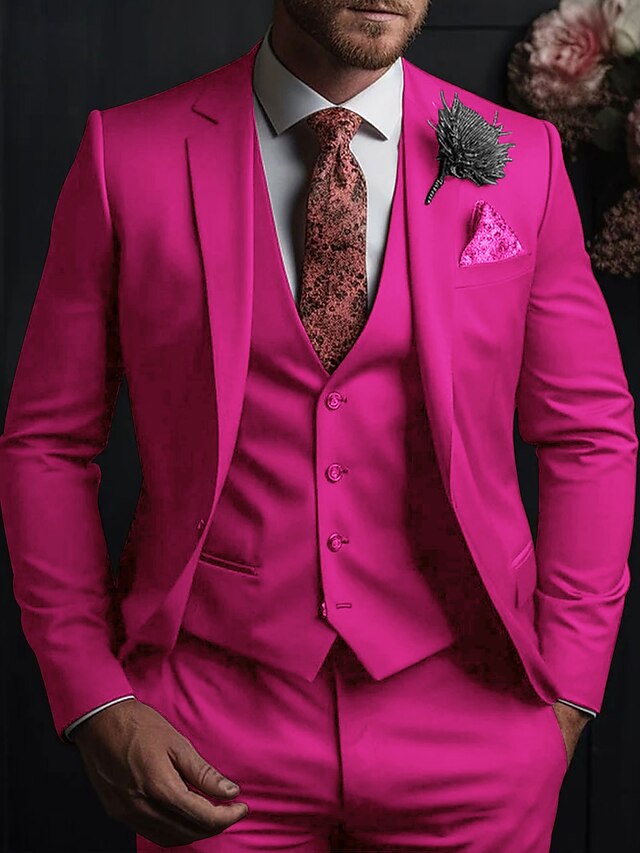Costumes de Mariage 3 Pièces pour Hommes, Coupe Ajustée, Simple Boutonnage, Trois Boutons