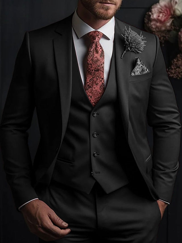 Costumes de Mariage 3 Pièces pour Hommes, Coupe Ajustée, Simple Boutonnage, Trois Boutons