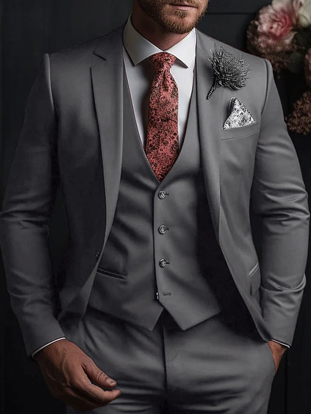 Costumes de Mariage 3 Pièces pour Hommes, Coupe Ajustée, Simple Boutonnage, Trois Boutons