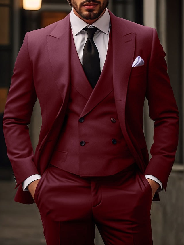 Costumes de Mariage 3 Pièces pour Hommes, Coupe Ajustée, Simple Boutonnage, Deux Boutons