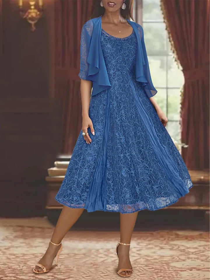Robe de Mère de la Mariée Coupe A-Line/Princess à Manches Mi-Longues et Décolleté Plongeant avec Appliques et Veste