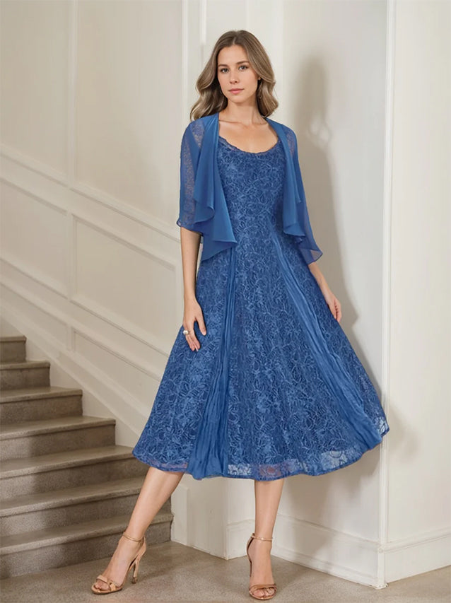 Robe de Mère de la Mariée Coupe A-Line/Princess à Manches Mi-Longues et Décolleté Plongeant avec Appliques et Veste