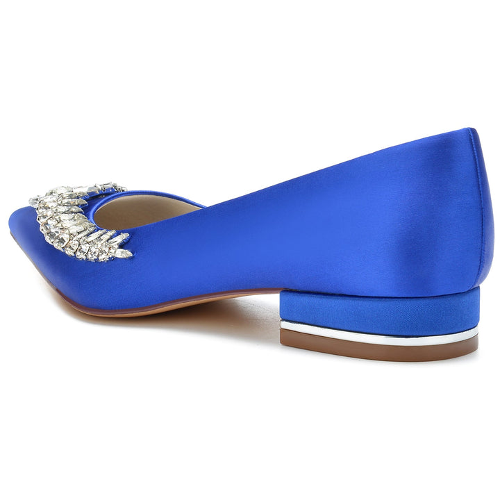 Chaussures de Mariage pour Femmes, Chaussures de Mariée Blanches à Talons Bas et Bout Pointu avec Strass Imitation